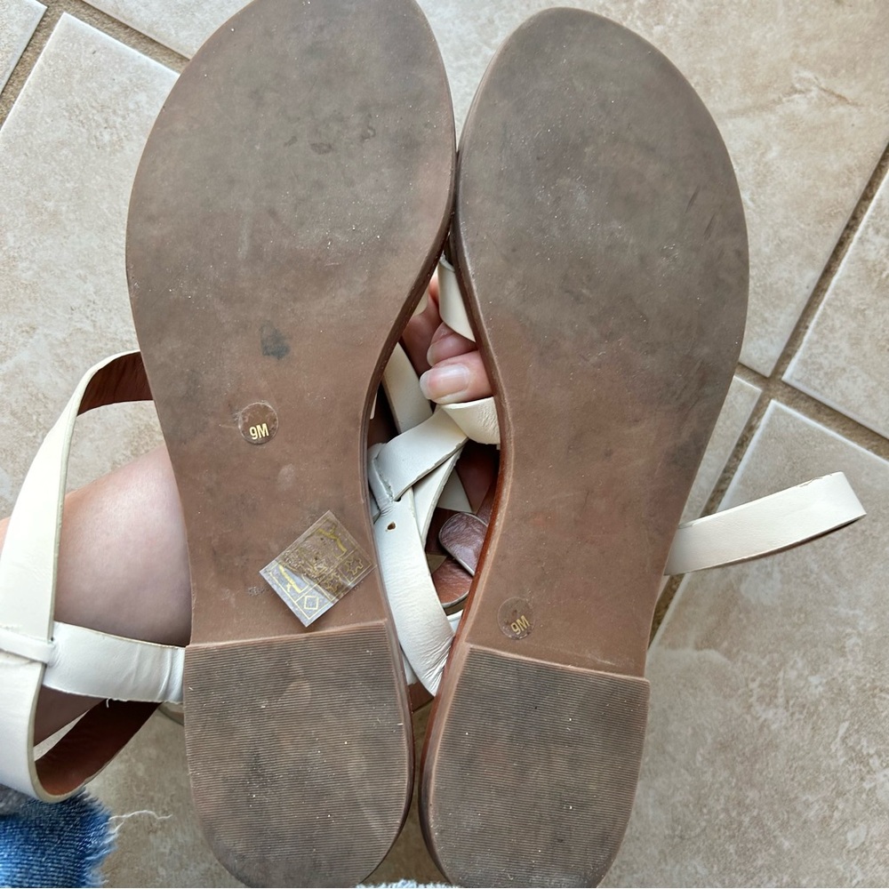 Tory Burch White Brown Sandals Gladiator Ankle Wrap Designer Leather Shoes Sz 9 - Picture 8 of 8
